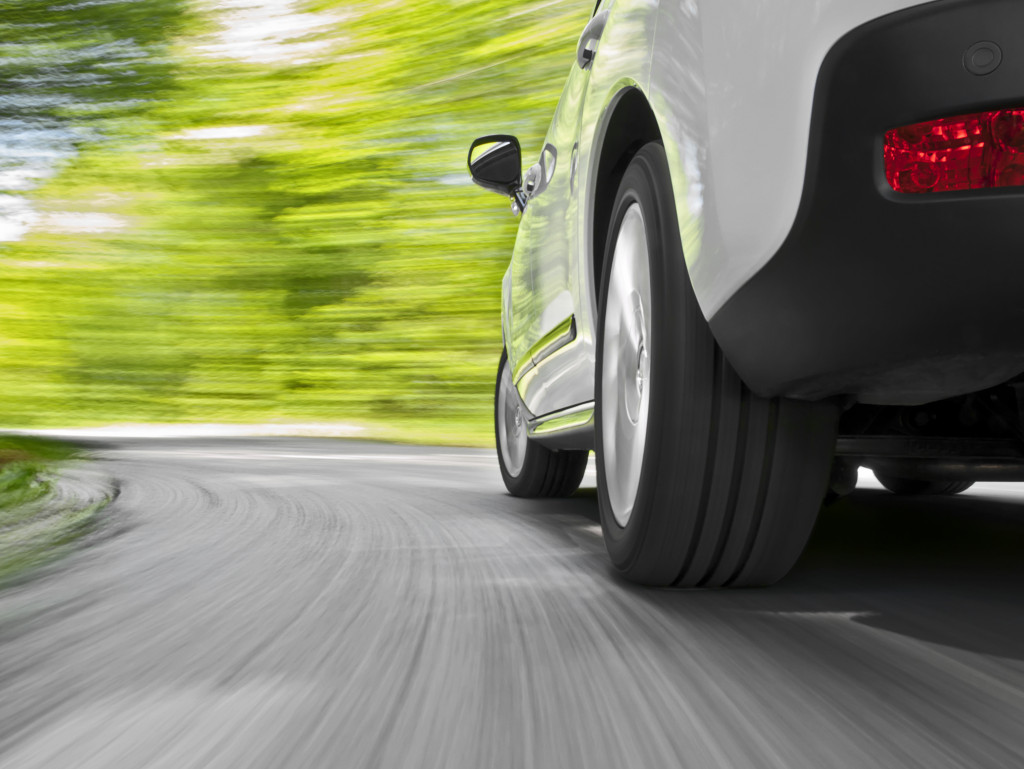 car driving along a curved road